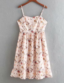 Fashion Pink Floral Print Sling Halter Dress