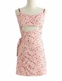 Fashion Pink Printed Sling Waist Dress (with Lining)