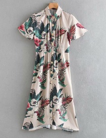 Fashion Color Floral Print Lapel Single Breasted Dress