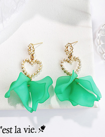 Fashion Green Pearl Flower Hollow Love Earrings