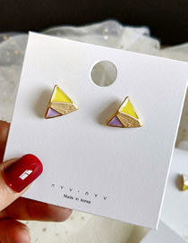 Fashion Yellow Stitching Glazed Triangle Stud Earrings