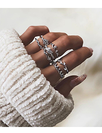 Fashion Silver Crown-set Diamond Branch Joint Ring Set Of 7