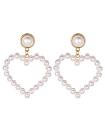 Fashion White Alloy Pearl Love Stud Earrings