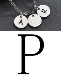Fashion Steel Color P Letter Corrosion Dripping Round Medal Pendant