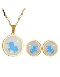 Fashion Gold 18k Gold Star Unicorn Necklace Earrings Set
