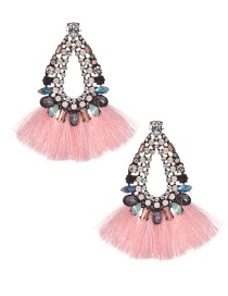 Fashion Light Pink Alloy Studded Tassel Earrings