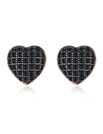 Fashion Black Zirconium Rose Gold Heart Shaped Earring