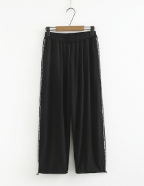 Fashion Black Elastic Waist And Leg Pants