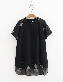 Fashion Black Embroidered Stitching Fake Two-piece T-shirt
