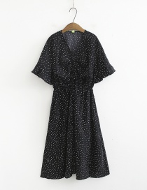 Fashion Black Wavelet Point V-neck Dress