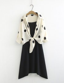 Fashion Black Polka Dot Chiffon Sunscreen Shirt + Long Sling Dress Two-piece Set