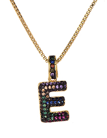 Fashion E Gold Copper Inlaid Zircon Letter Necklace