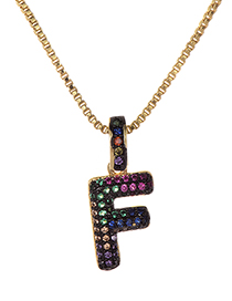 Fashion F Gold Copper Inlaid Zircon Letter Necklace