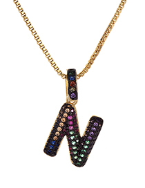 Fashion N Gold Copper Inlaid Zircon Letter Necklace