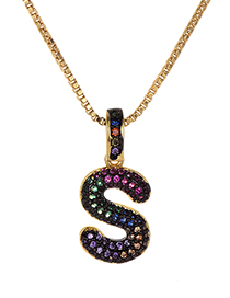 Fashion S Gold Copper Inlaid Zircon Letter Necklace