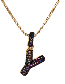 Fashion Y Gold Copper Inlaid Zircon Letter Necklace