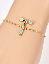 Fashion T Golden Copper Inlaid Zircon Letter Bracelet