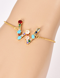 Fashion W Gold Copper Inlaid Zircon Letter Bracelet