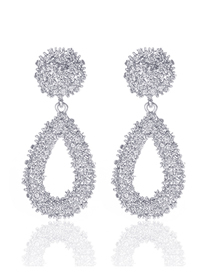 Fashion Elliptical Silver Wrinkled Geometric Earrings