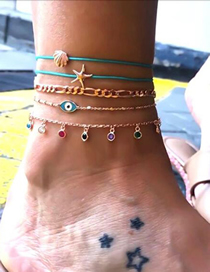 Fashion Gold Starfish Shell Eyes Studded Tassel 5-piece Anklet