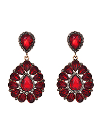 Fashion Red Alloy Diamond Drop Shape Earrings