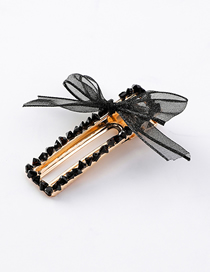 Fashion Black (rectangular) Crepe Bow And Diamond Hair Clip