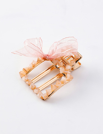Fashion Pink (square) Crepe Bow And Diamond Hair Clip