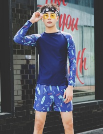 Fashion Navy Blue Two-piece Long-sleeved Split Beach Pants Men's Swimwear