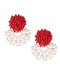 Fashion Red Alloy Resin Small Pearl Earrings