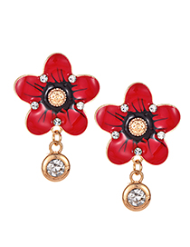 Fashion Red Alloy Diamond Flower Earrings