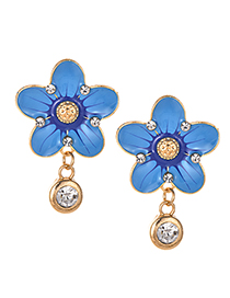 Fashion Blue Alloy Diamond Flower Earrings