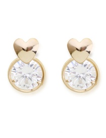Fashion Gold Copper Inlaid Large Zircon Love Peach Heart Stud Earrings