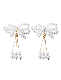 Fashion Pearl Tassel  Silver Needle Fringe Asymmetric Earrings