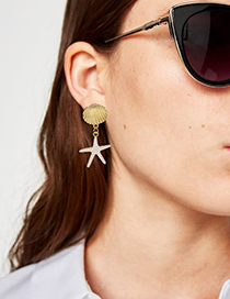 Fashion Gold Alloy Shell Starfish Earrings