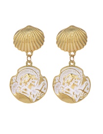 Fashion Gold Alloy Shell Portrait Earrings