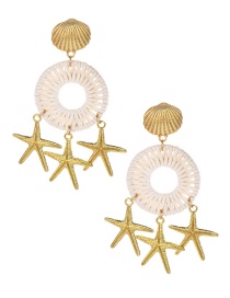 Fashion Gold Alloy Braided Wax Rope Shell Starfish Earrings