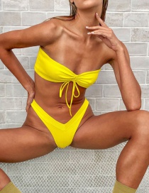 Fashion Yellow Drawstring V-split Swimsuit