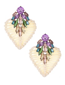 Fashion Creamy-white Alloy Diamond-studded Wooden Love Earrings