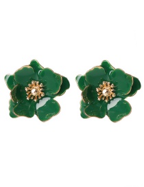 Fashion Green Drop Oil Petal Pearl Earrings