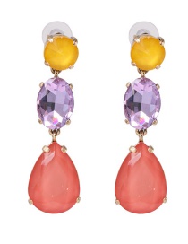 Fashion Powder + Purple + Yellow Colorful Diamond Drop Earrings