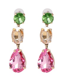 Fashion Powder + Champagne + Green Colorful Diamond Drop Earrings