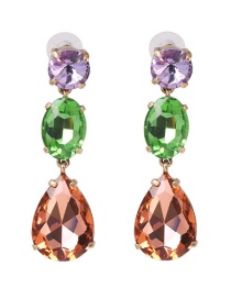 Fashion Orange + Green + Purple Colorful Diamond Drop Earrings