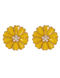 Fashion Yellow Small Chrysanthemum Color Diamond Drop Oil Pearl Earrings