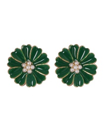 Fashion Green Small Chrysanthemum Color Diamond Drop Oil Pearl Earrings