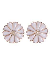 Fashion White Small Chrysanthemum Color Diamond Drop Oil Pearl Earrings