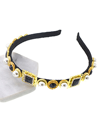 Fashion Black Crystal Pearl Lace Headband
