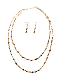 Fashion Khaki Double-layer Rice Bead Chain Alloy Necklace