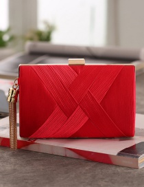 Fashion Red Pleated Satin Woven Metal Tassel Hand Diagonal Cross Bag
