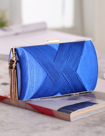 Fashion Blue Pleated Satin Woven Metal Tassel Hand Diagonal Cross Bag