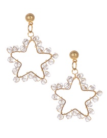 Fashion Gold Alloy Pentagram Crystal Stud Earrings